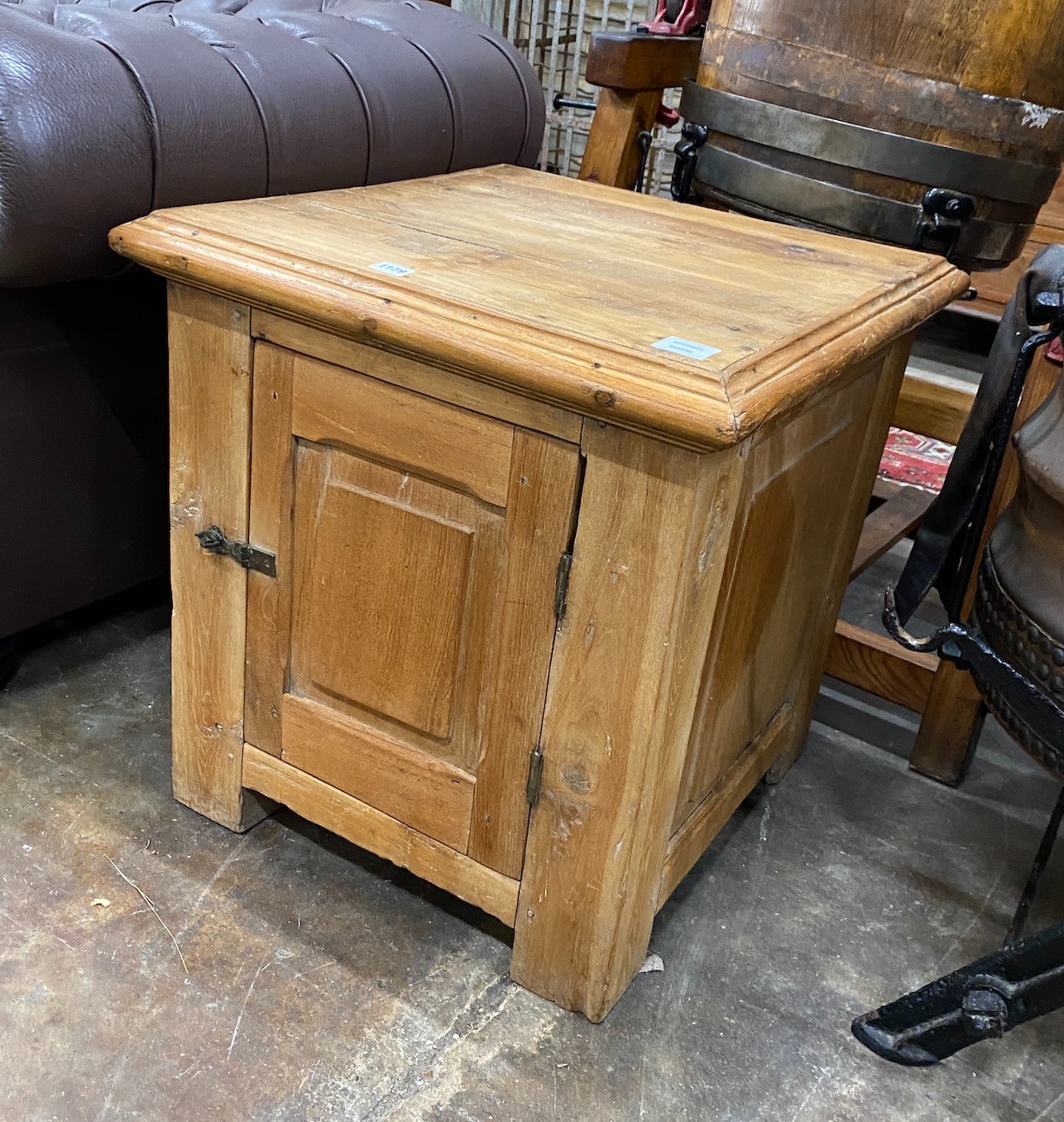 A Victorian stripped pine bedside cupboard, width 60cm, depth 61cm, height 63cm